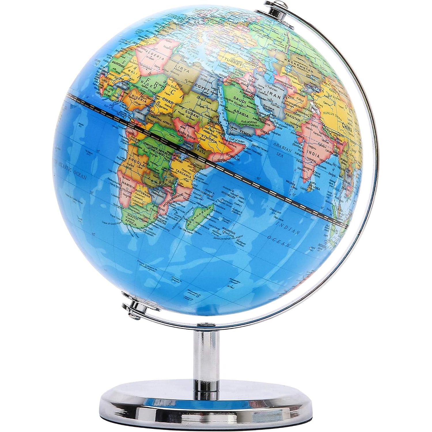 20cm Political World Globe with Stainless Steel Arc and Base