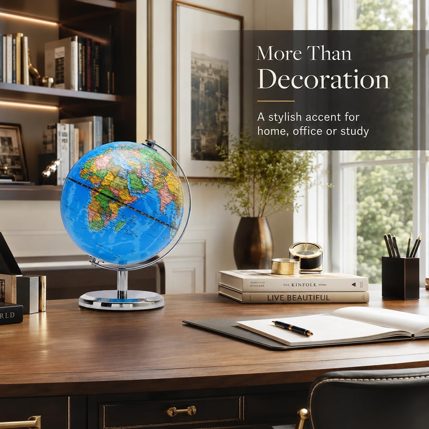 20cm Political World Globe with Stainless Steel Arc and Base