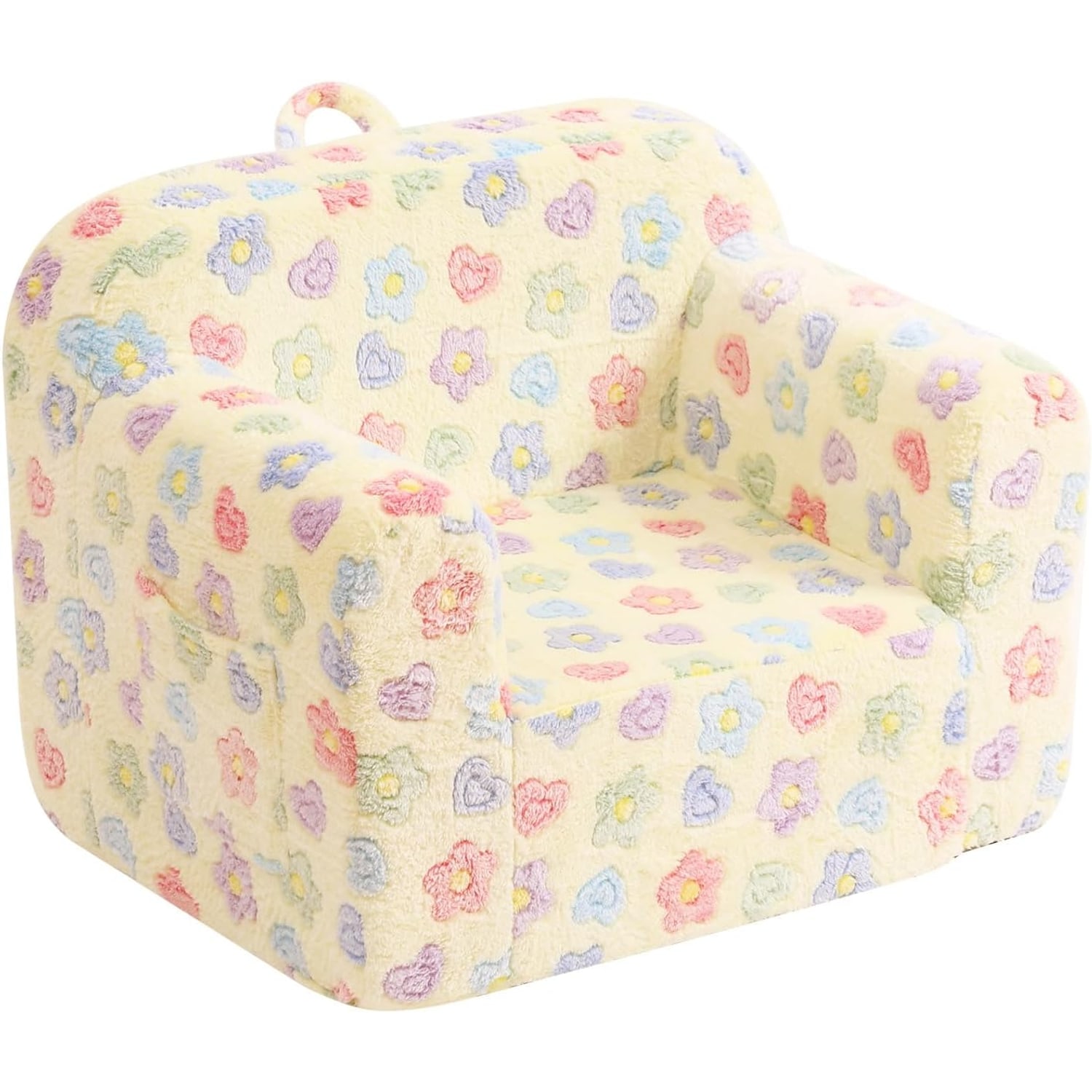 Plush Kids Sofa Chair in White Flower