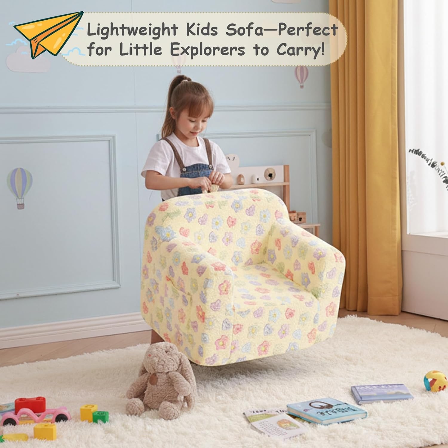 Plush Kids Sofa Chair in White Flower: image 7