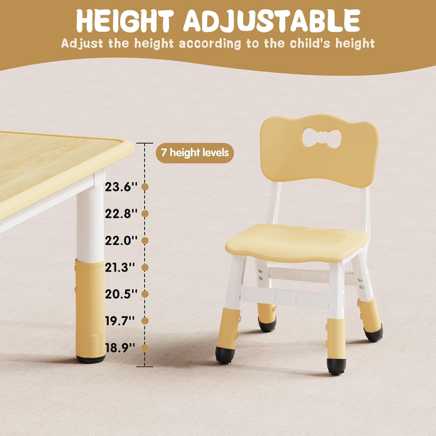 Height Adjustable Kids Table and Chair Set, detail view