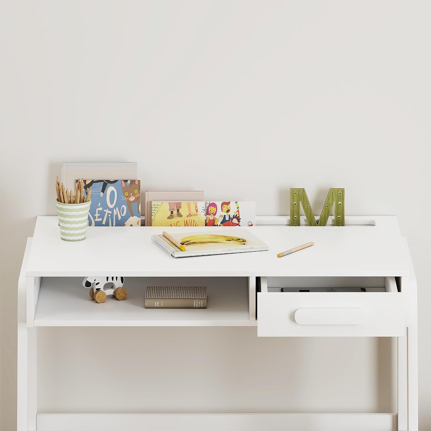 Kids Study Desk and Chair Set with Drawer and Open Storage: image 5