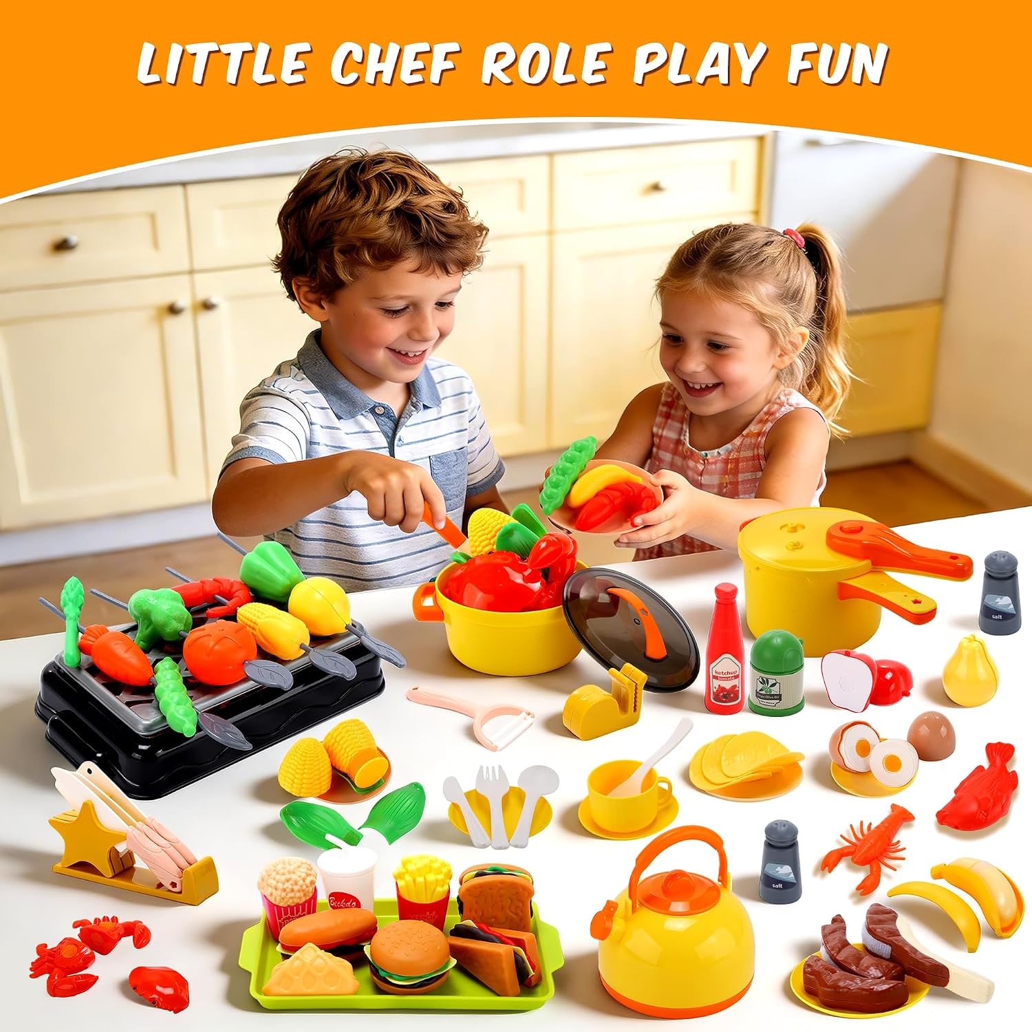 73-Piece Toy Cookware and BBQ Grill Play Set: image 2