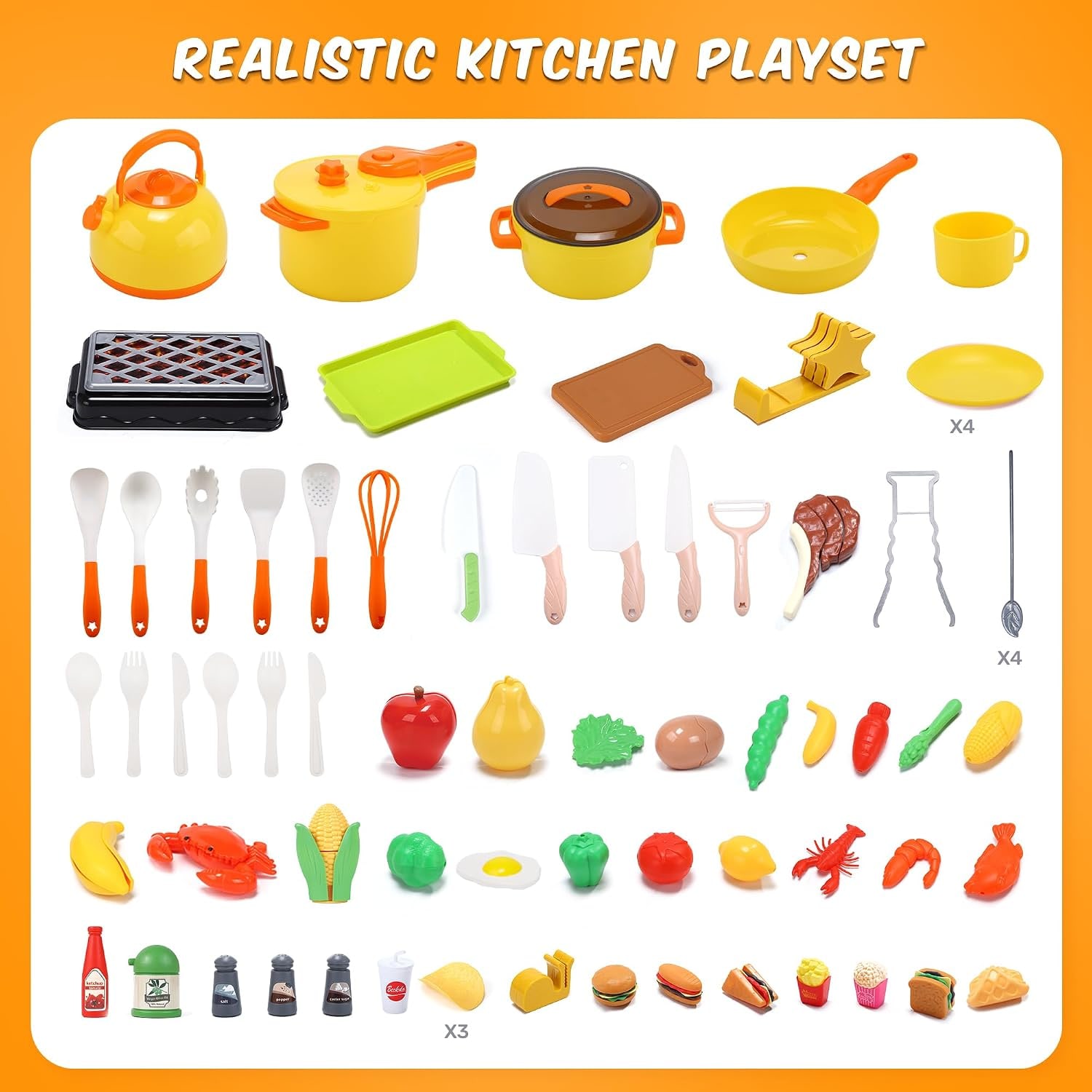 73-Piece Toy Cookware and BBQ Grill Play Set: image 5