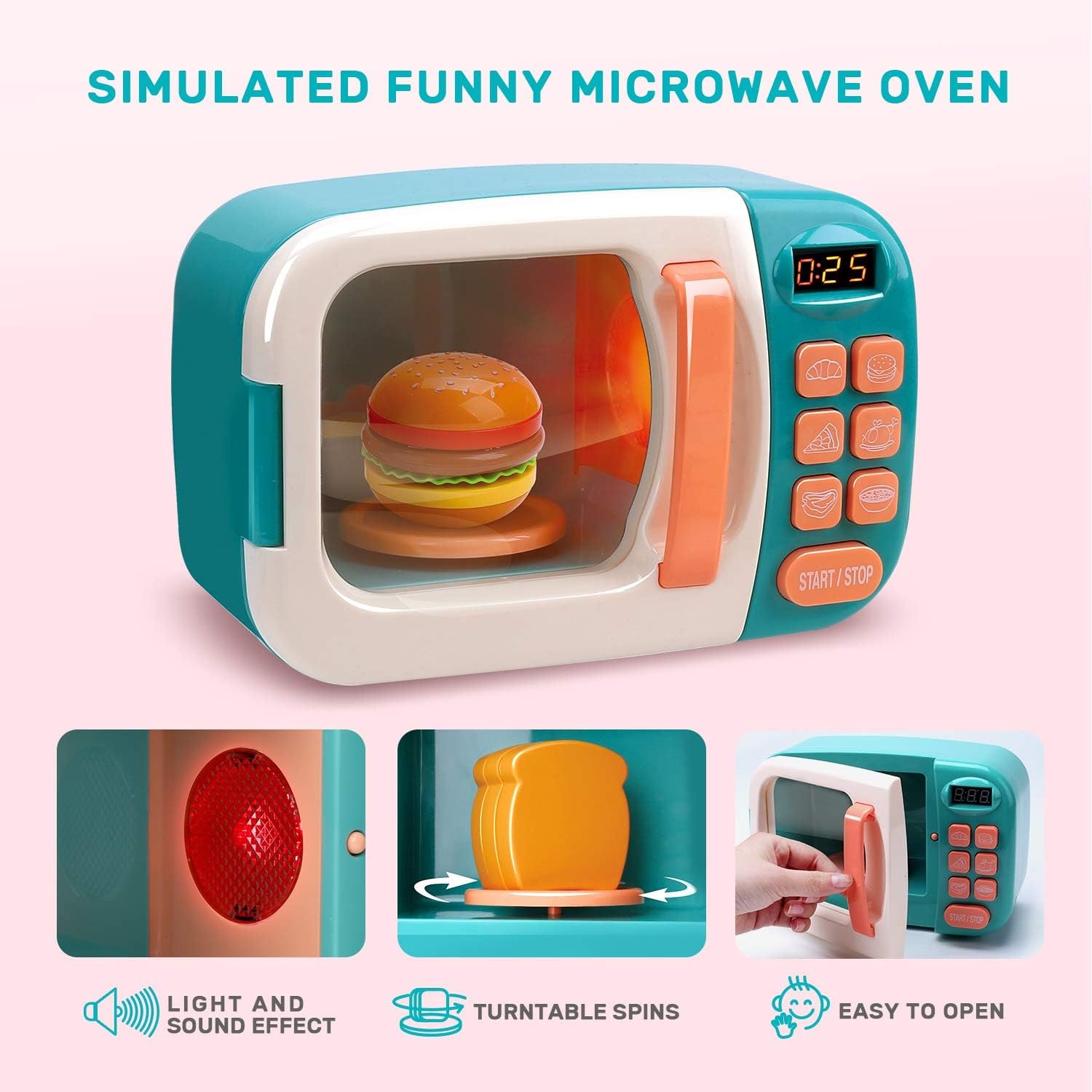 Toy Microwave Kitchen Play Set with Cutting Food and Cookware