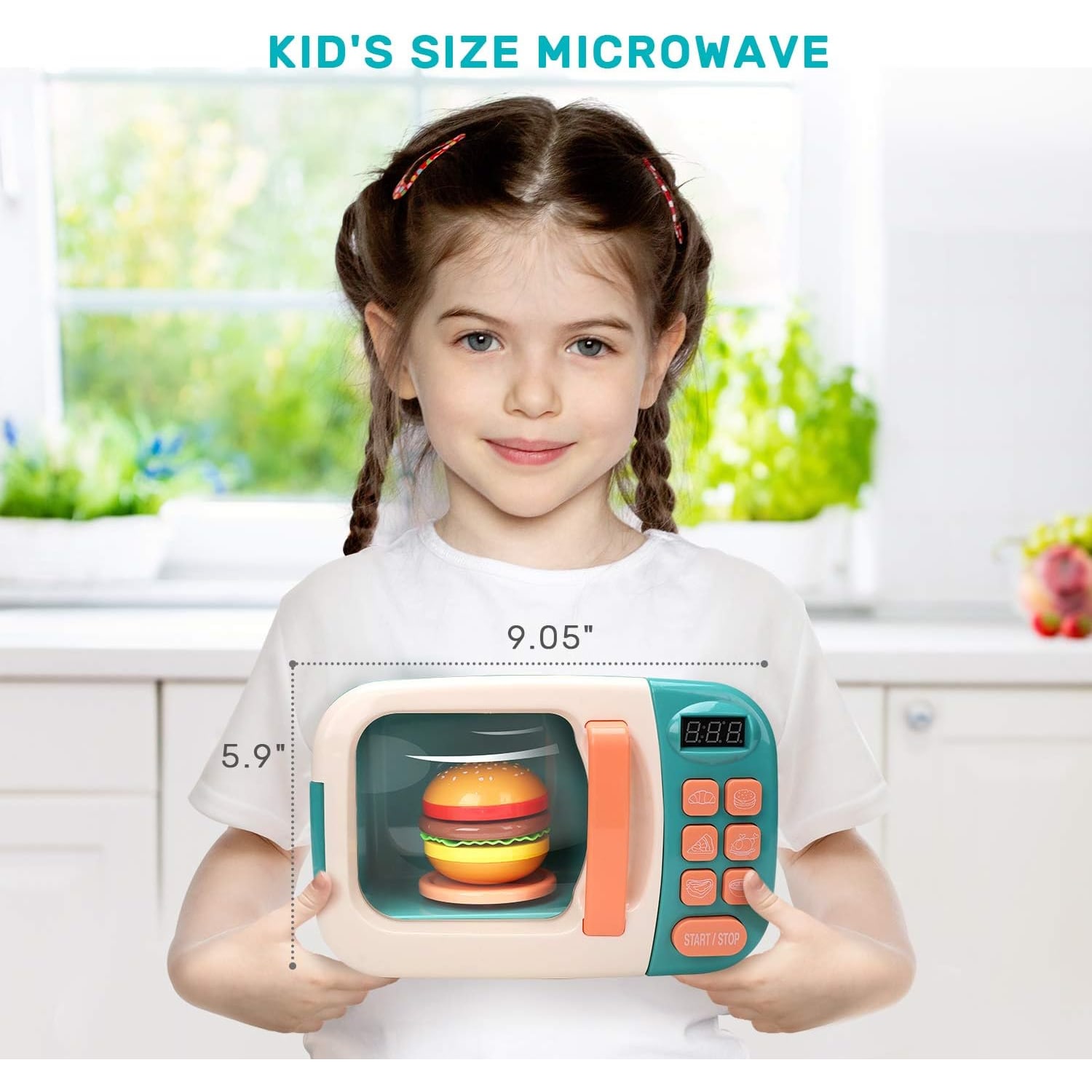 Toy Microwave Kitchen Play Set with Cutting Food and Cookware