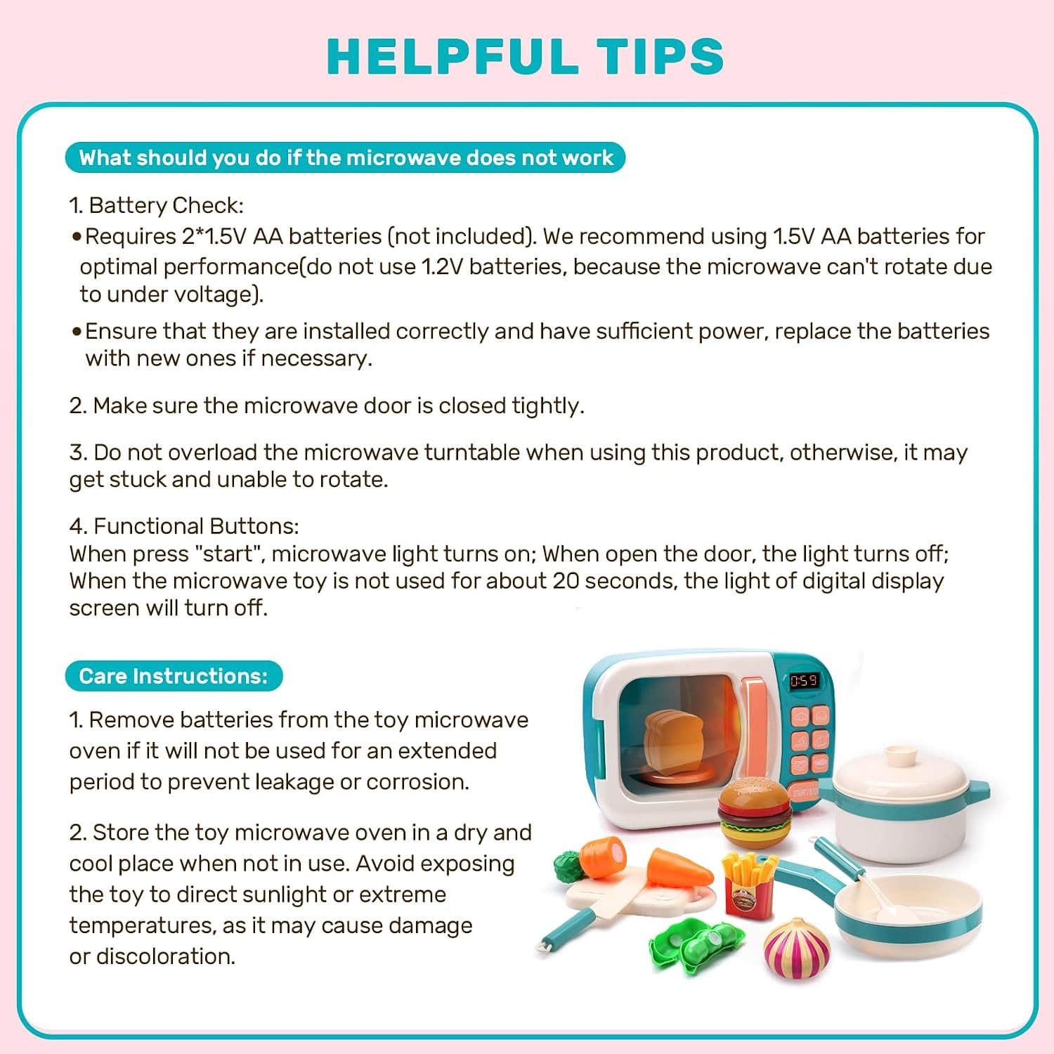 Toy Microwave Kitchen Play Set with Cutting Food and Cookware