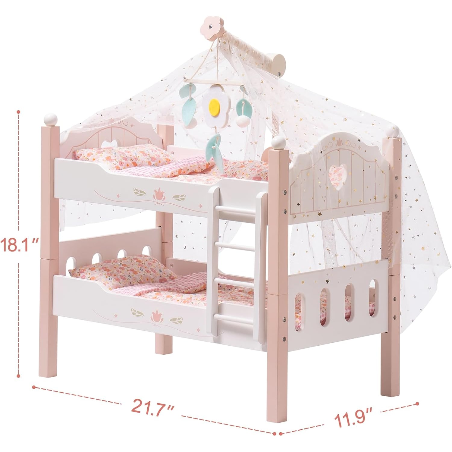 Wooden Doll Bunk Bed with Bedding, Canopy and Ladder: image 2