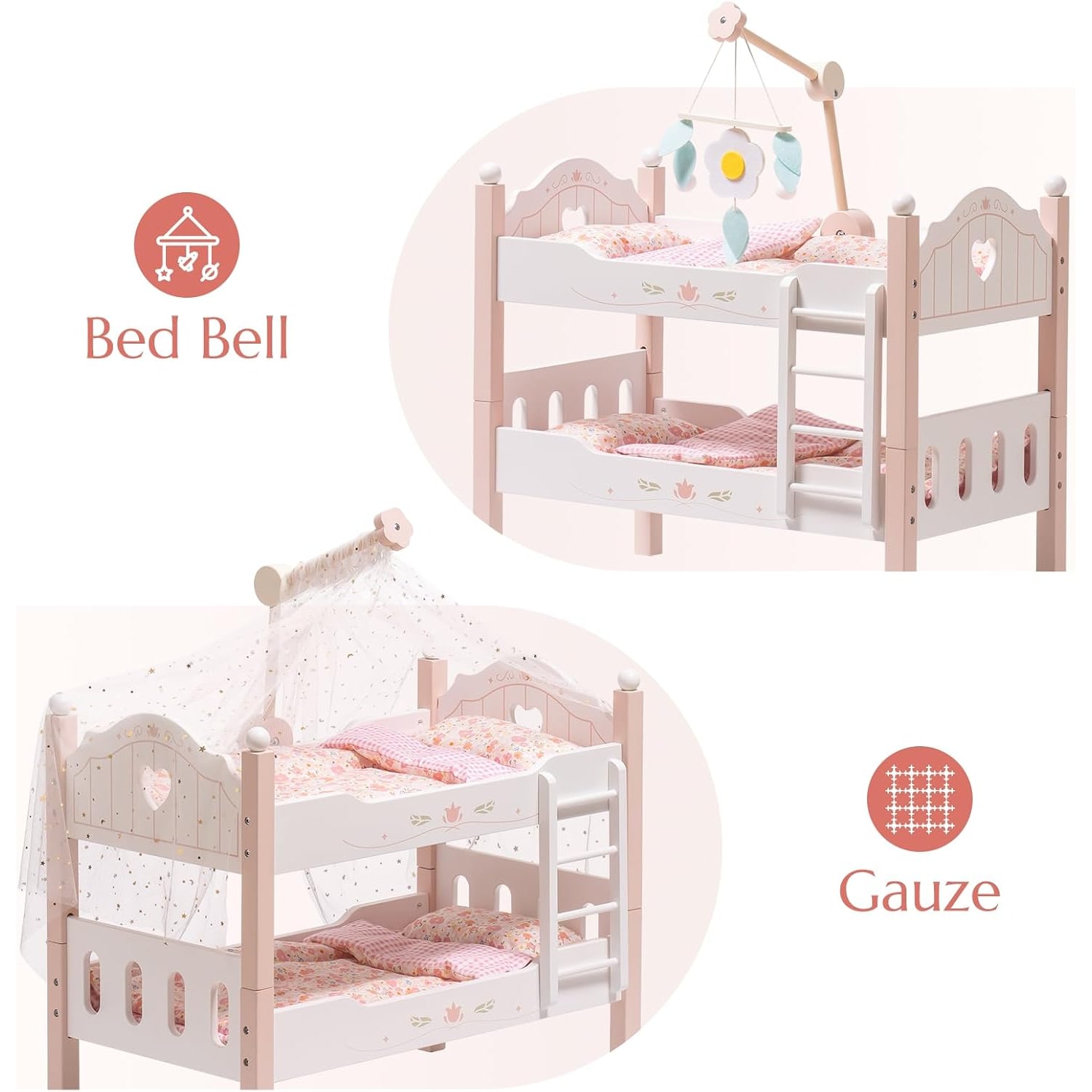 Wooden Doll Bunk Bed with Bedding, Canopy and Ladder: image 5