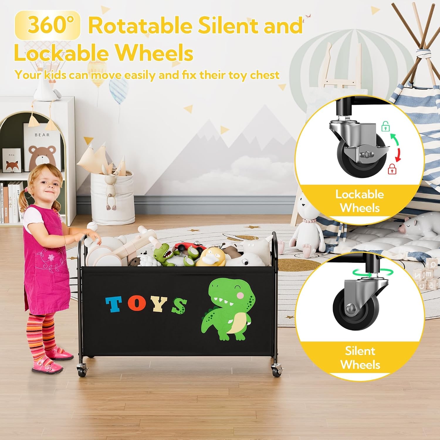 Rolling Toy Chest with Wheels