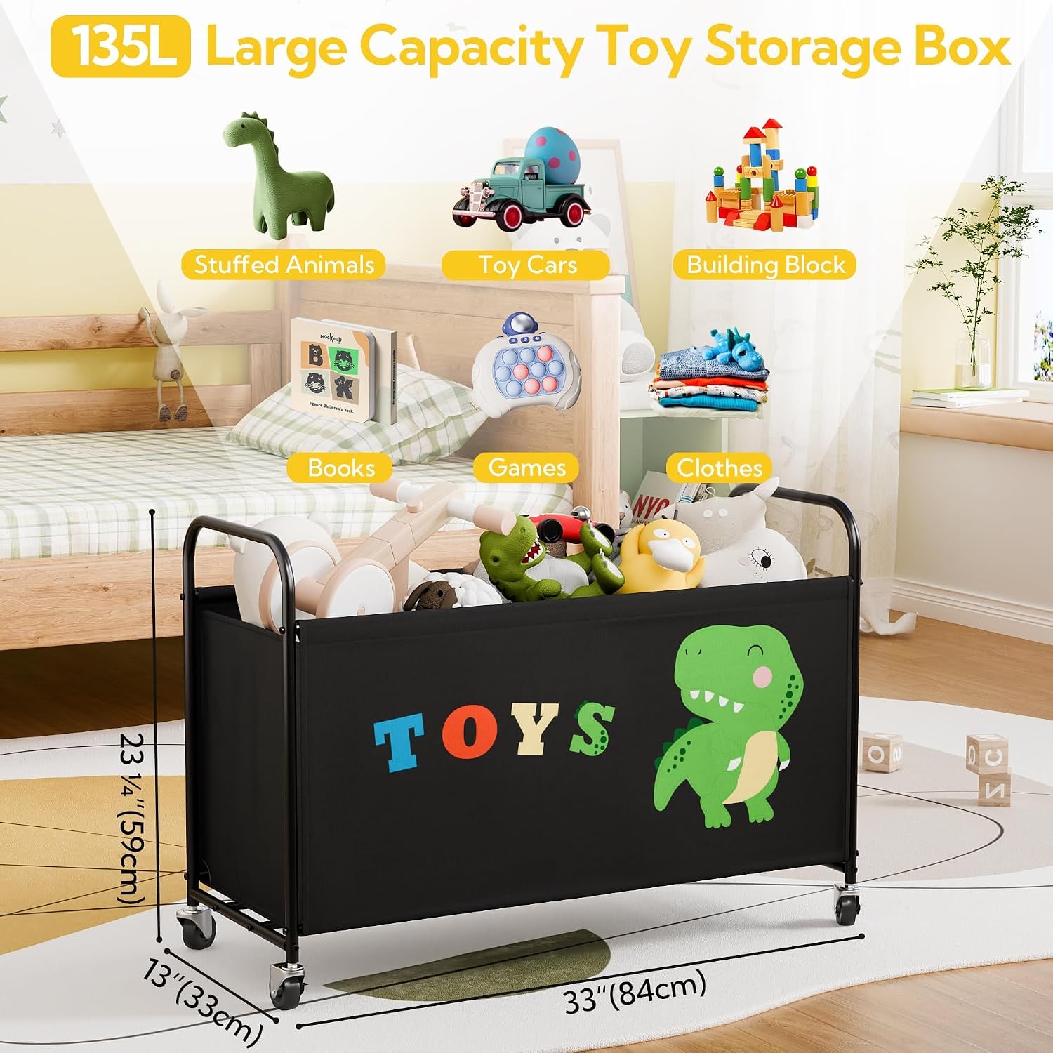 Rolling Toy Chest with Wheels